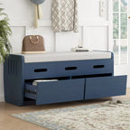 Panca Contenitore con 2 Cassetti – Espresso / Legno Naturale / Bianco / Blu Scuro, 2 Posti