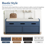 Panca Contenitore con 2 Cassetti – Espresso / Legno Naturale / Bianco / Blu Scuro, 2 Posti