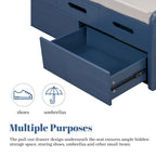 Panca Contenitore con 2 Cassetti – Espresso / Legno Naturale / Bianco / Blu Scuro, 2 Posti