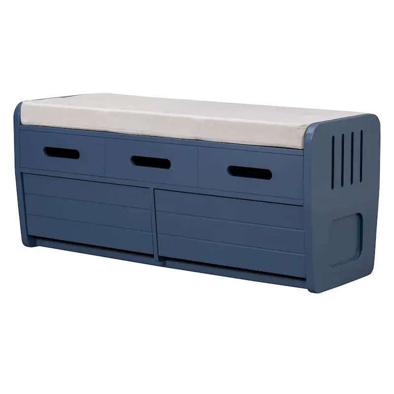 Panca Contenitore con 2 Cassetti – Espresso / Legno Naturale / Bianco / Blu Scuro, 2 Posti
