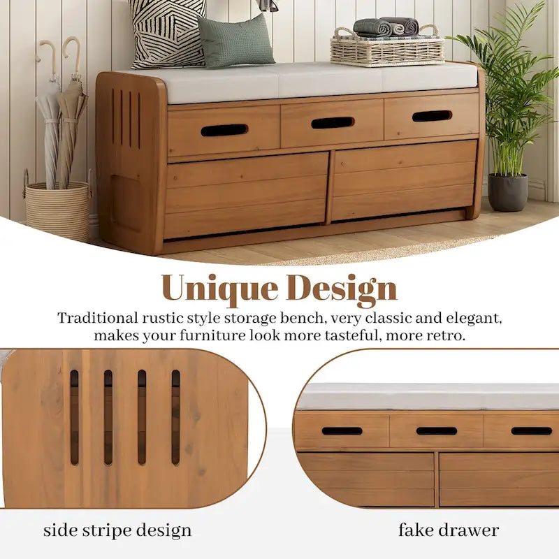 Panca Contenitore con 2 Cassetti – Espresso / Legno Naturale / Bianco / Blu Scuro, 2 Posti