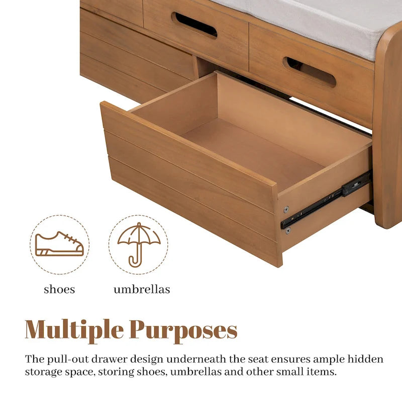 Panca Contenitore con 2 Cassetti – Espresso / Legno Naturale / Bianco / Blu Scuro, 2 Posti