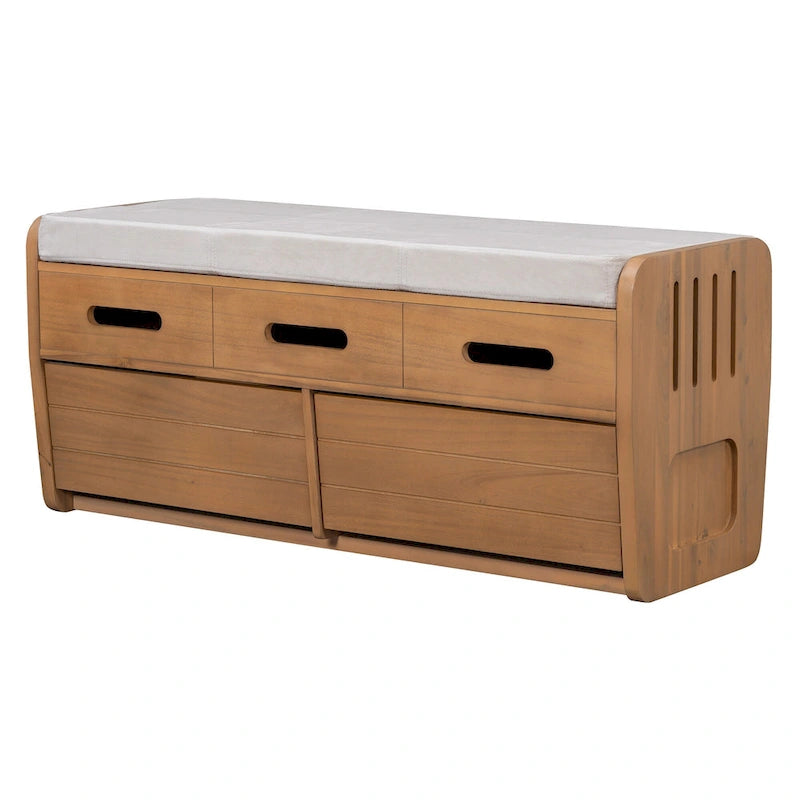 Panca Contenitore con 2 Cassetti – Espresso / Legno Naturale / Bianco / Blu Scuro, 2 Posti