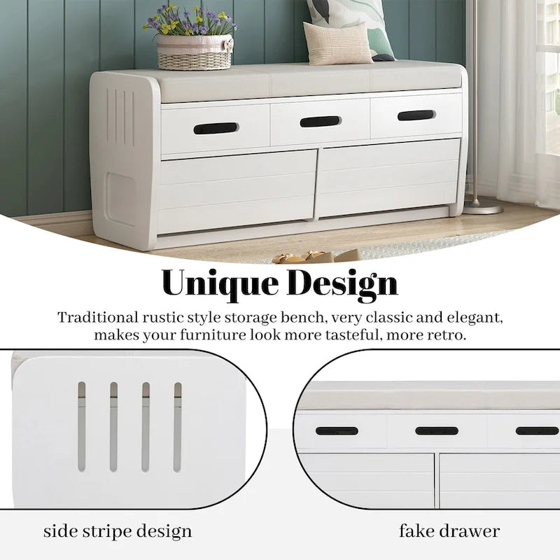 Panca Contenitore con 2 Cassetti – Espresso / Legno Naturale / Bianco / Blu Scuro, 2 Posti