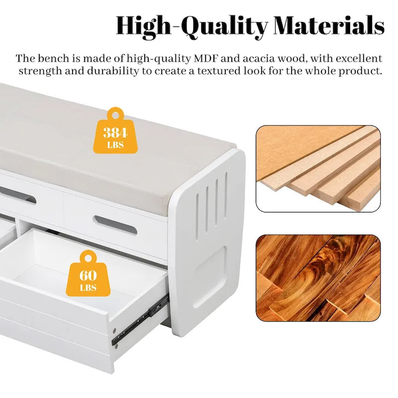 Panca Contenitore con 2 Cassetti – Espresso / Legno Naturale / Bianco / Blu Scuro, 2 Posti