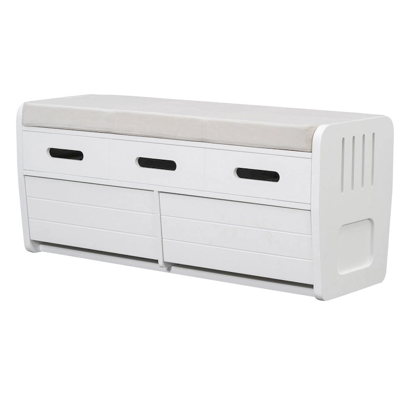 Panca Contenitore con 2 Cassetti – Espresso / Legno Naturale / Bianco / Blu Scuro, 2 Posti