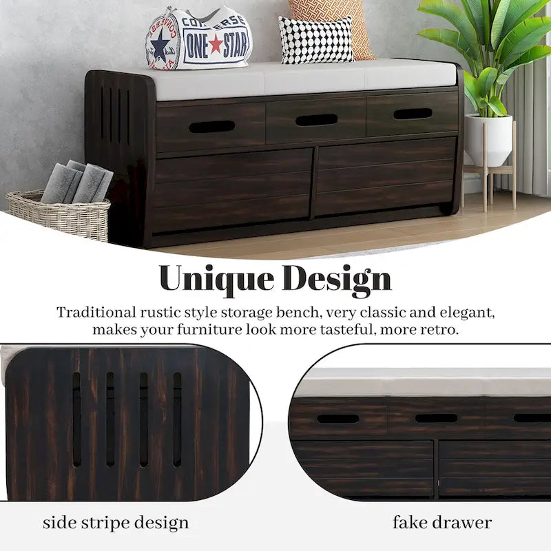 Panca Contenitore con 2 Cassetti – Espresso / Legno Naturale / Bianco / Blu Scuro, 2 Posti