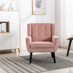 Poltrona d'accento trapuntata in velluto rosa con gambe in legno, 1 posto