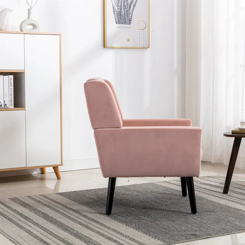 Poltrona d'accento trapuntata in velluto rosa con gambe in legno, 1 posto