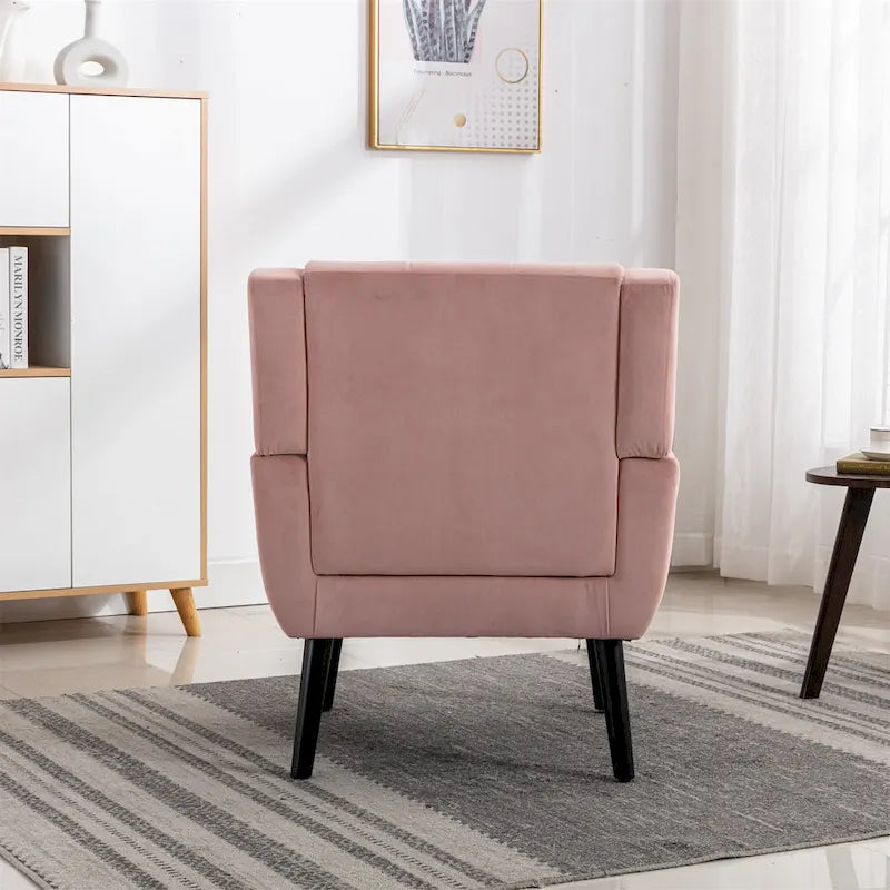 Poltrona d'accento trapuntata in velluto rosa con gambe in legno, 1 posto