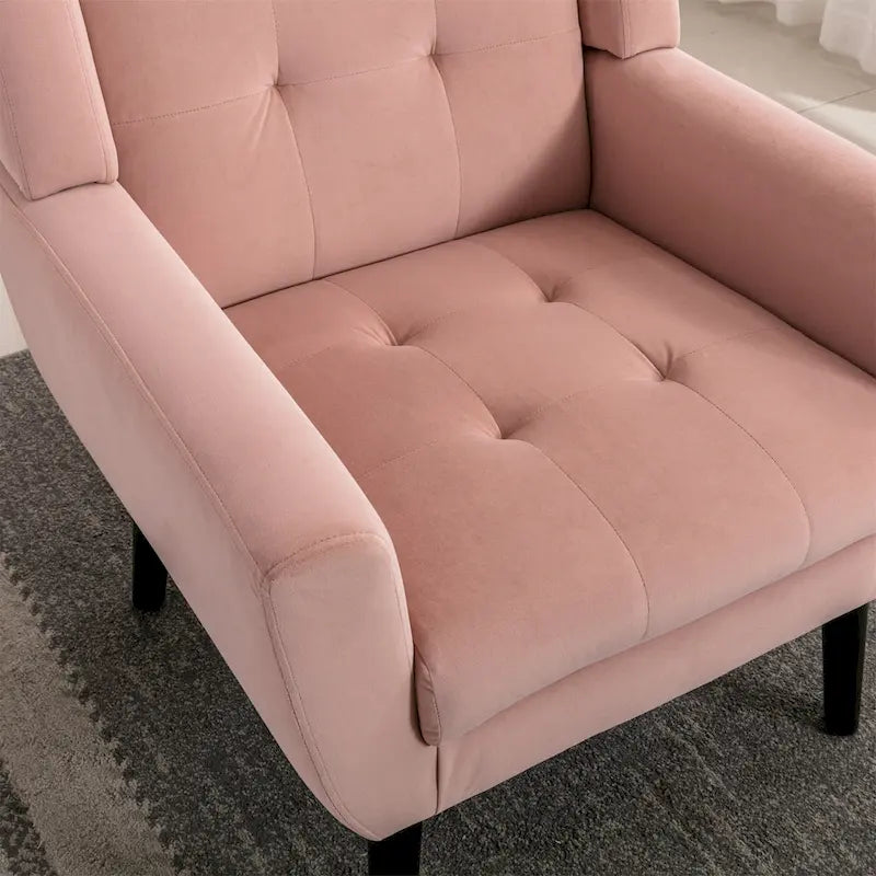 Poltrona d'accento trapuntata in velluto rosa con gambe in legno, 1 posto