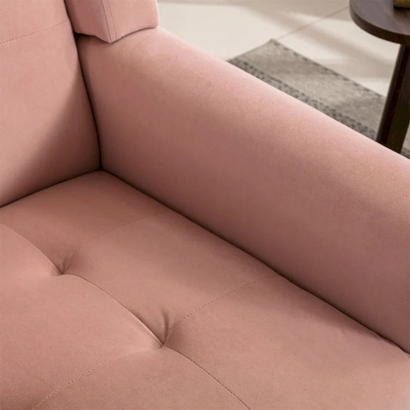 Poltrona d'accento trapuntata in velluto rosa con gambe in legno, 1 posto