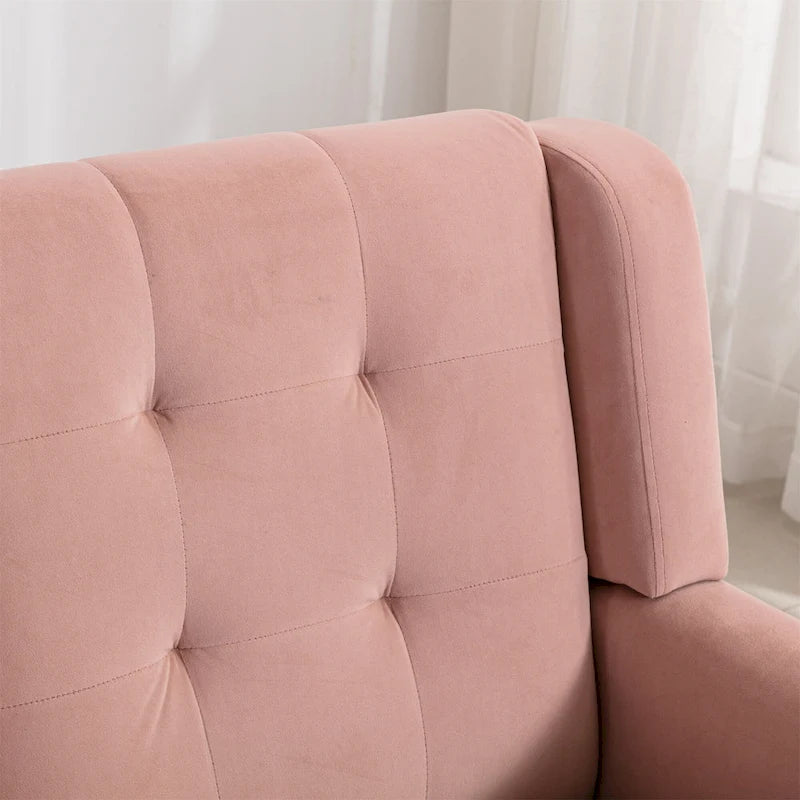 Poltrona d'accento trapuntata in velluto rosa con gambe in legno, 1 posto