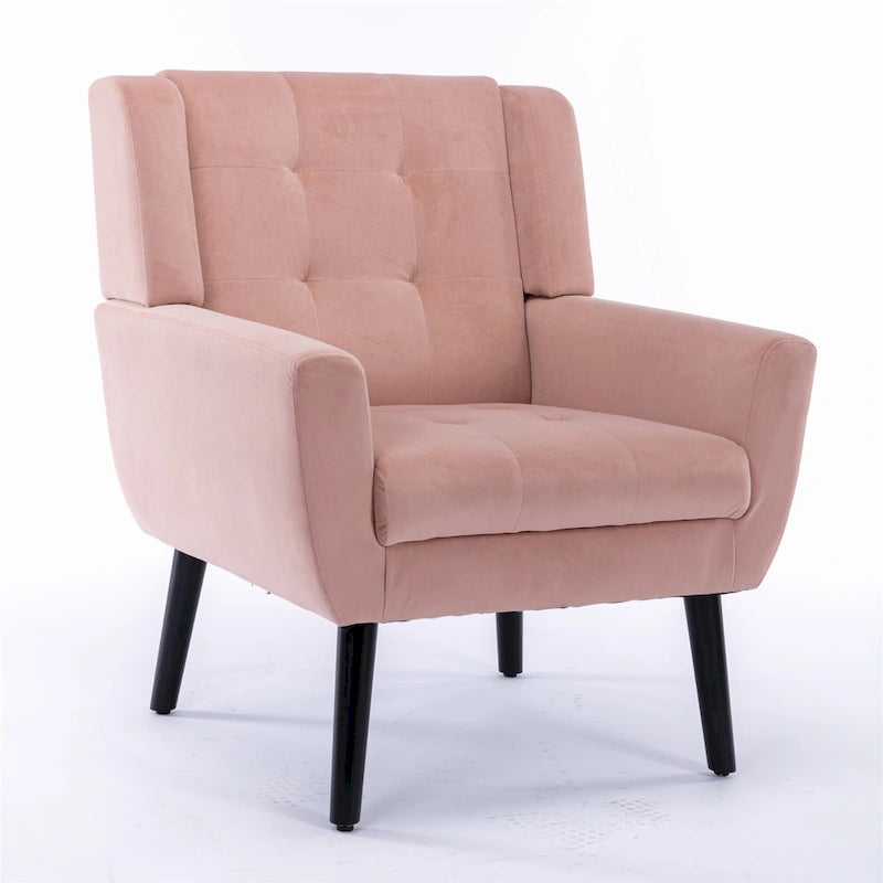 Poltrona d'accento trapuntata in velluto rosa con gambe in legno, 1 posto