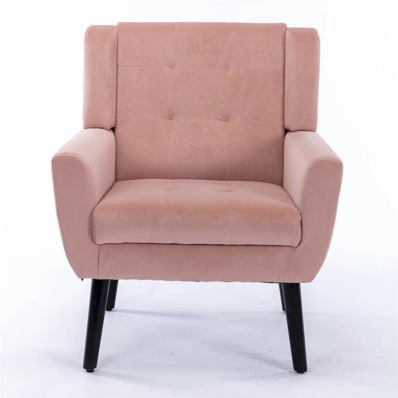 Poltrona d'accento trapuntata in velluto rosa con gambe in legno, 1 posto