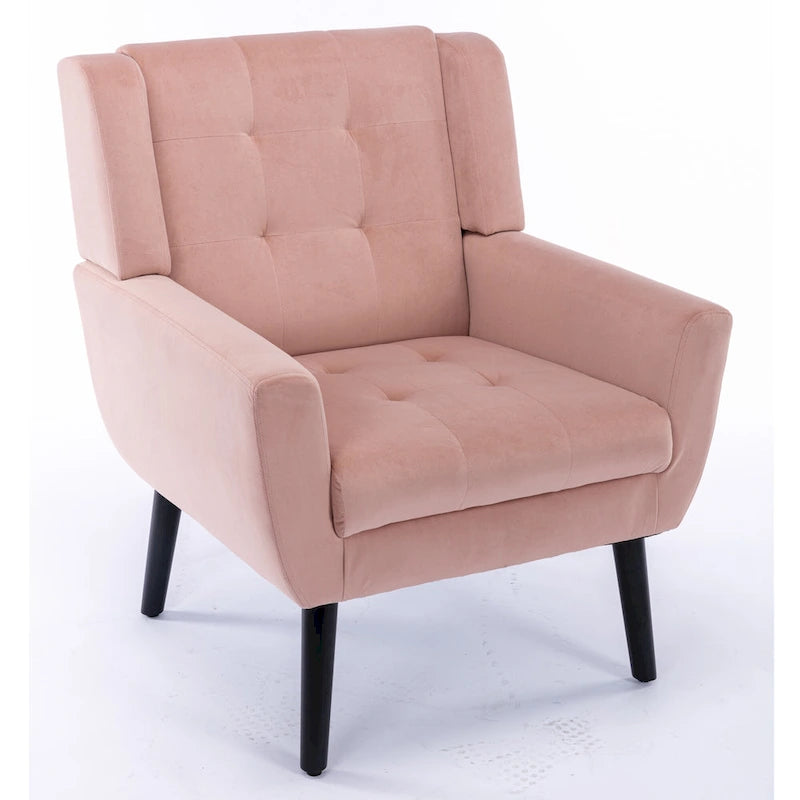 Poltrona d'accento trapuntata in velluto rosa con gambe in legno, 1 posto
