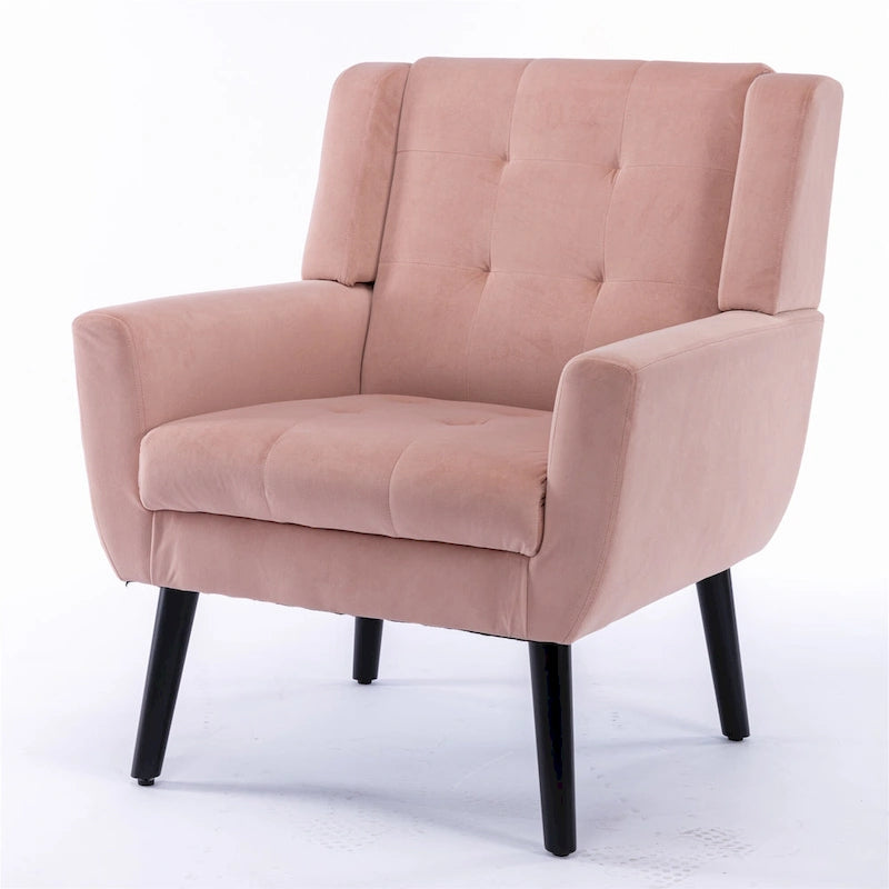 Poltrona d'accento trapuntata in velluto rosa con gambe in legno, 1 posto