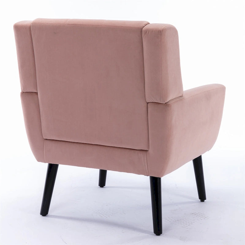 Poltrona d'accento trapuntata in velluto rosa con gambe in legno, 1 posto