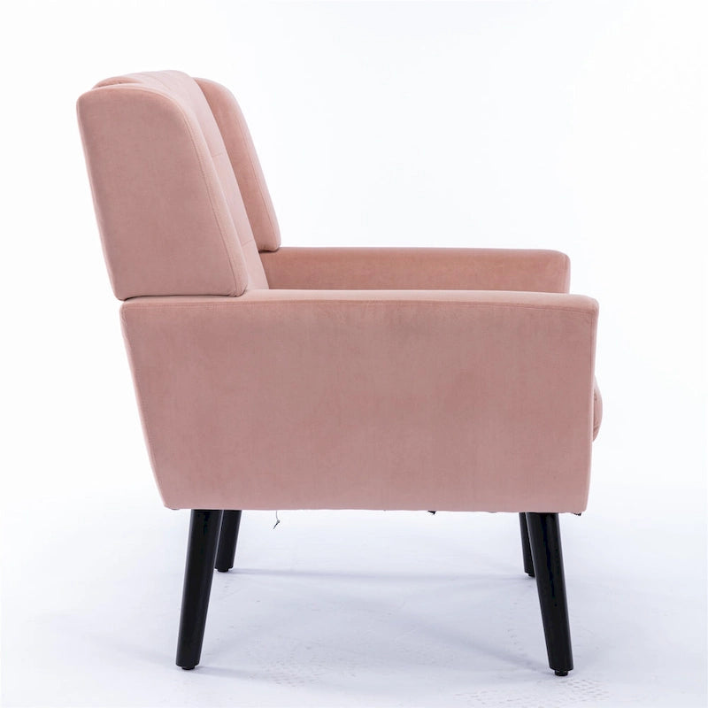 Poltrona d'accento trapuntata in velluto rosa con gambe in legno, 1 posto