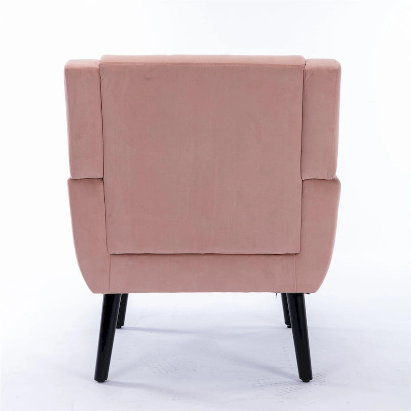 Poltrona d'accento trapuntata in velluto rosa con gambe in legno, 1 posto