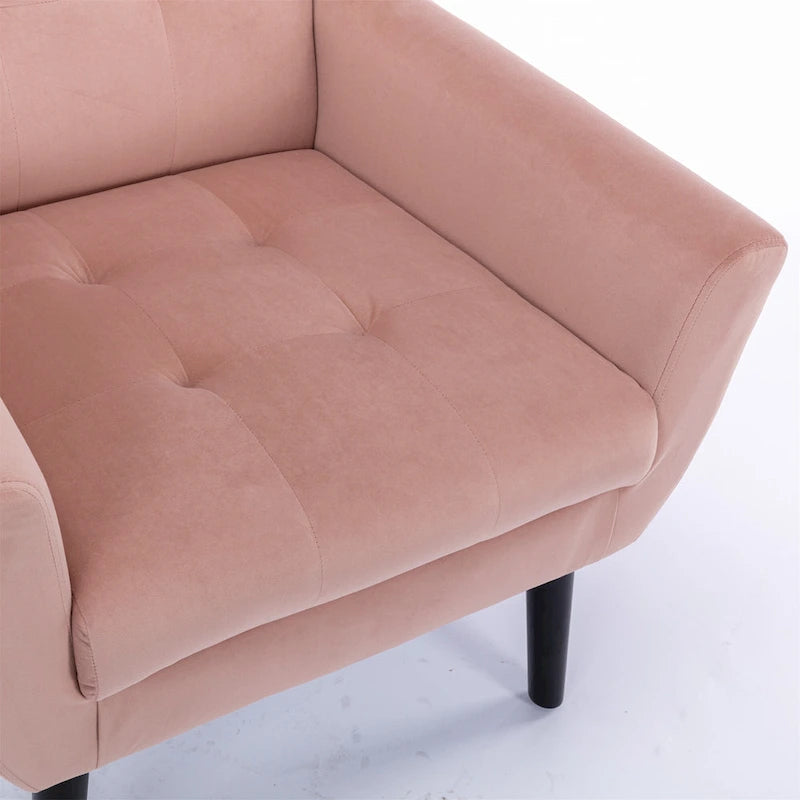 Poltrona d'accento trapuntata in velluto rosa con gambe in legno, 1 posto