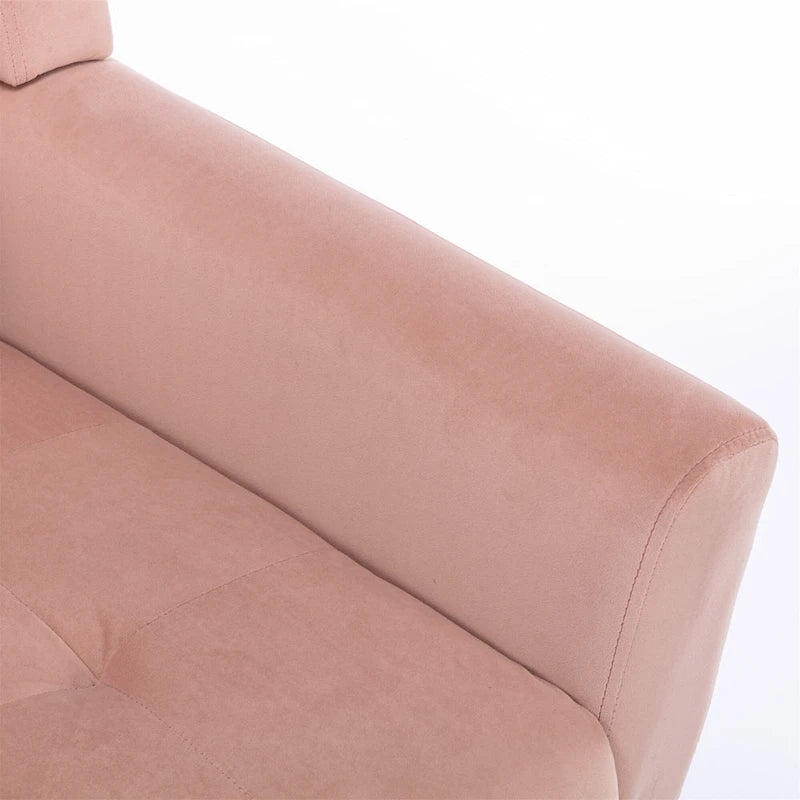 Poltrona d'accento trapuntata in velluto rosa con gambe in legno, 1 posto