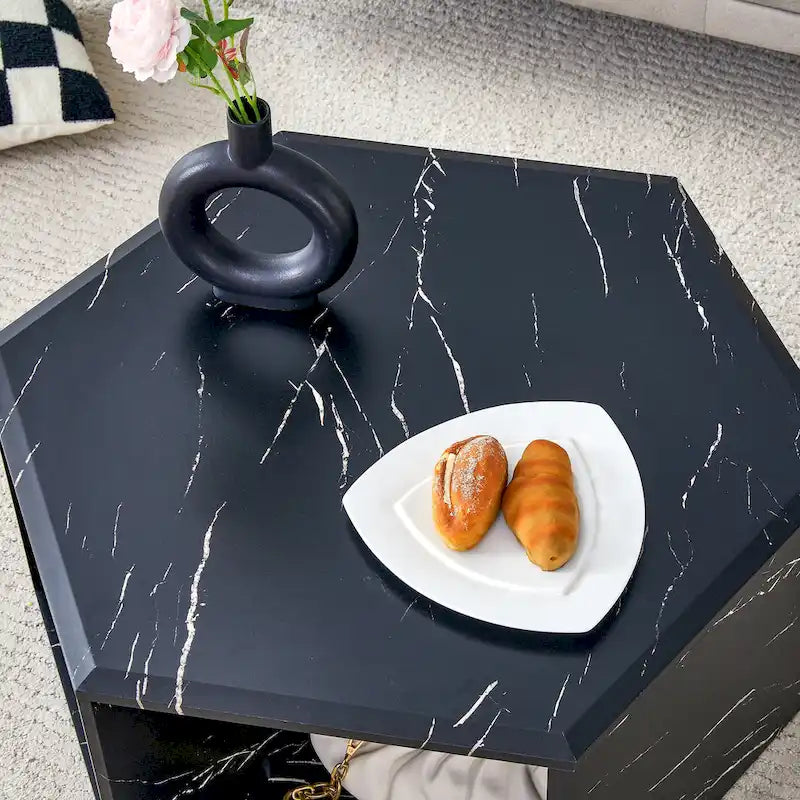 Set di 2 tavolini esagonali da caffè in legno, bianco e nero