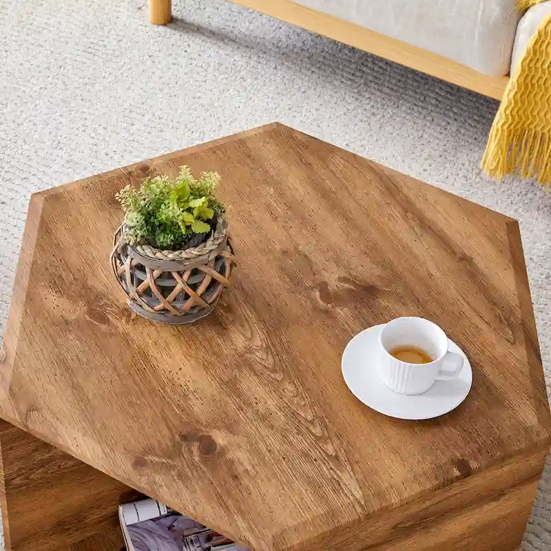 Set di 2 tavolini esagonali da caffè in legno, bianco e nero