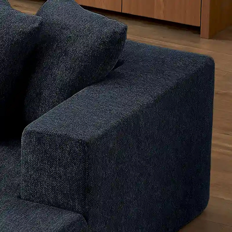 Divano sezionale modulare a L in ciniglia blu, 2 posti, 2 pezzi