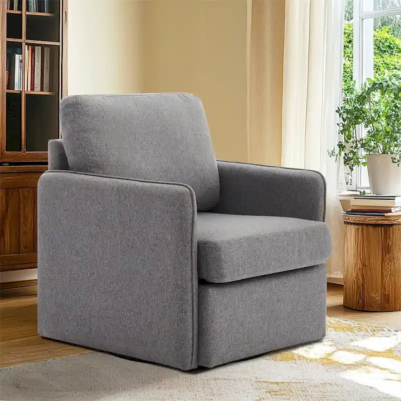 Poltrona girevole a 360° con contenitore nascosto, Posto singolo, Grigio/Beige+Marrone