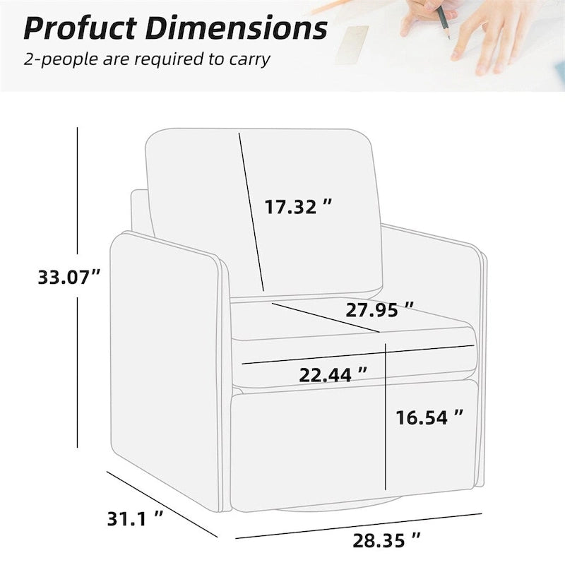 Poltrona girevole a 360° con contenitore nascosto, Posto singolo, Grigio/Beige+Marrone