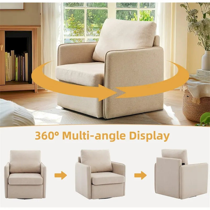 Poltrona girevole a 360° con contenitore nascosto, Posto singolo, Grigio/Beige+Marrone