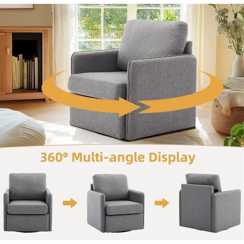 Poltrona girevole a 360° con contenitore nascosto, Posto singolo, Grigio/Beige+Marrone