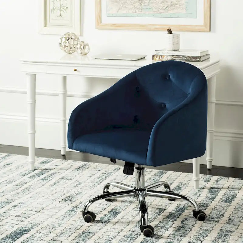 Sedia da Ufficio Girevole Regolabile Trapuntata – Blu Navy e Cromo, 1 Persona