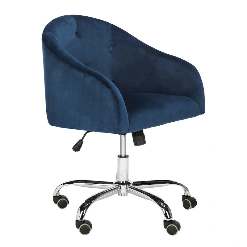 Sedia da Ufficio Girevole Regolabile Trapuntata – Blu Navy e Cromo, 1 Persona