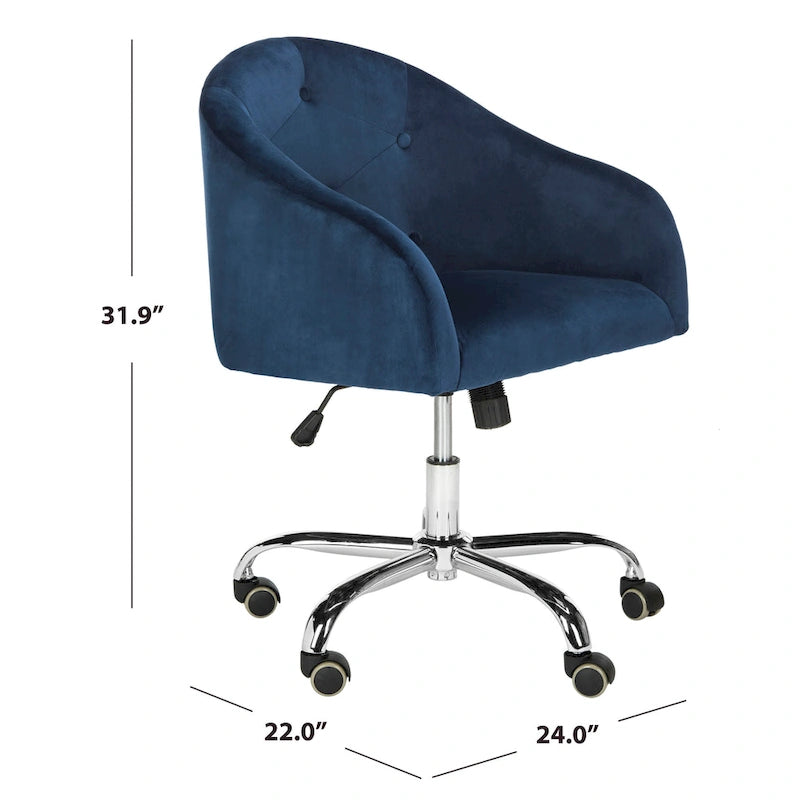 Sedia da Ufficio Girevole Regolabile Trapuntata – Blu Navy e Cromo, 1 Persona