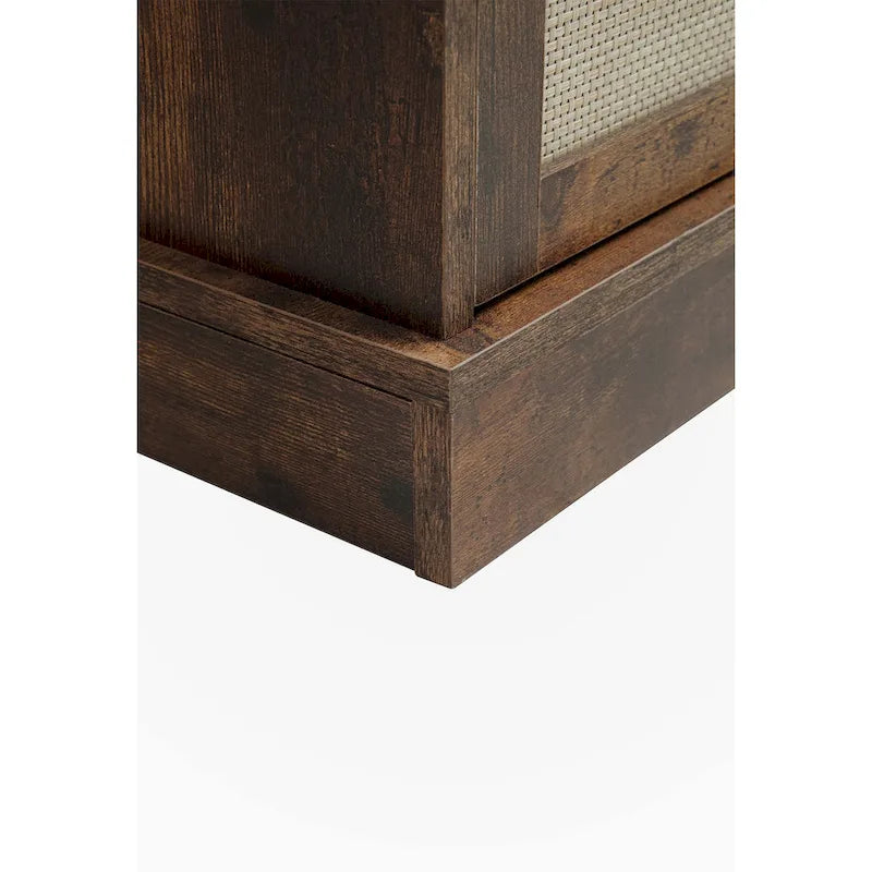 Mobile Contenitore Naturale a 4 Ante e 1 Cassetto, Stile Rattan, Montaggio da una Persona