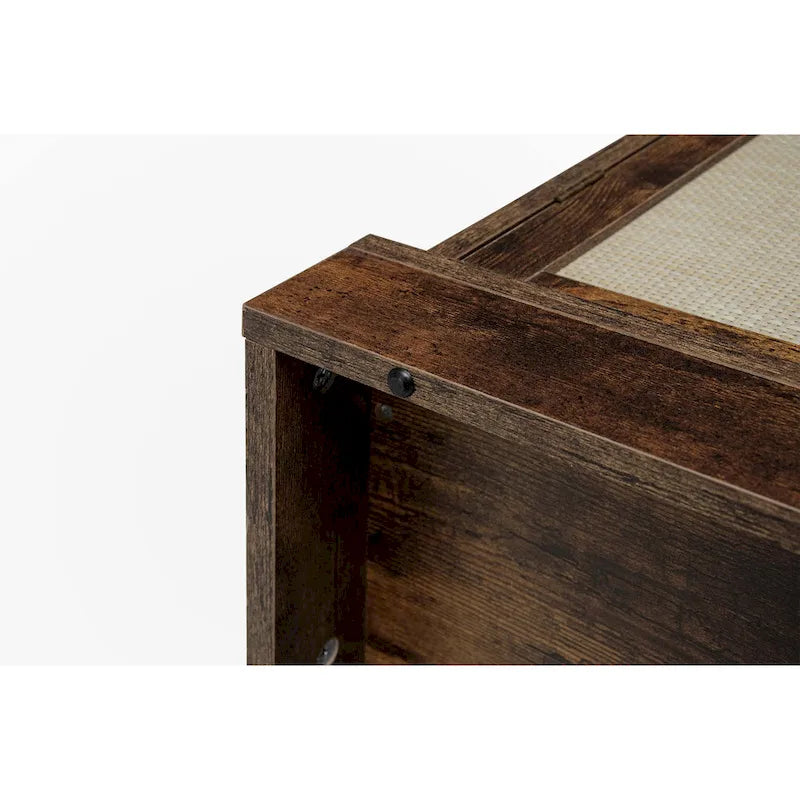 Mobile Contenitore Naturale a 4 Ante e 1 Cassetto, Stile Rattan, Montaggio da una Persona