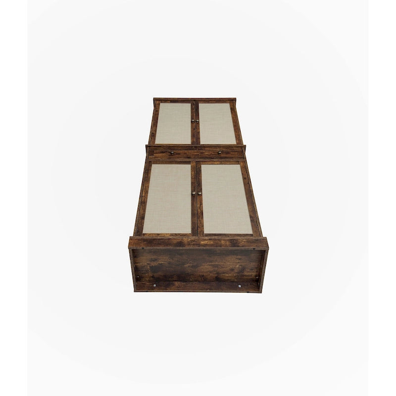 Mobile Contenitore Naturale a 4 Ante e 1 Cassetto, Stile Rattan, Montaggio da una Persona
