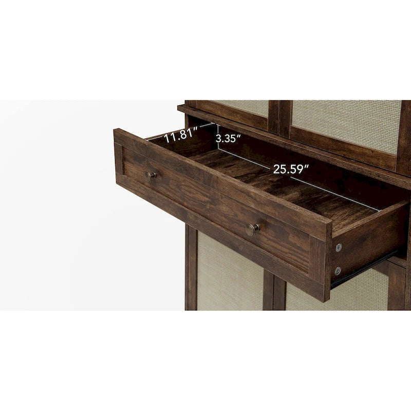Mobile Contenitore Naturale a 4 Ante e 1 Cassetto, Stile Rattan, Montaggio da una Persona