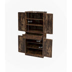 Mobile Contenitore Naturale a 4 Ante e 1 Cassetto, Stile Rattan, Montaggio da una Persona