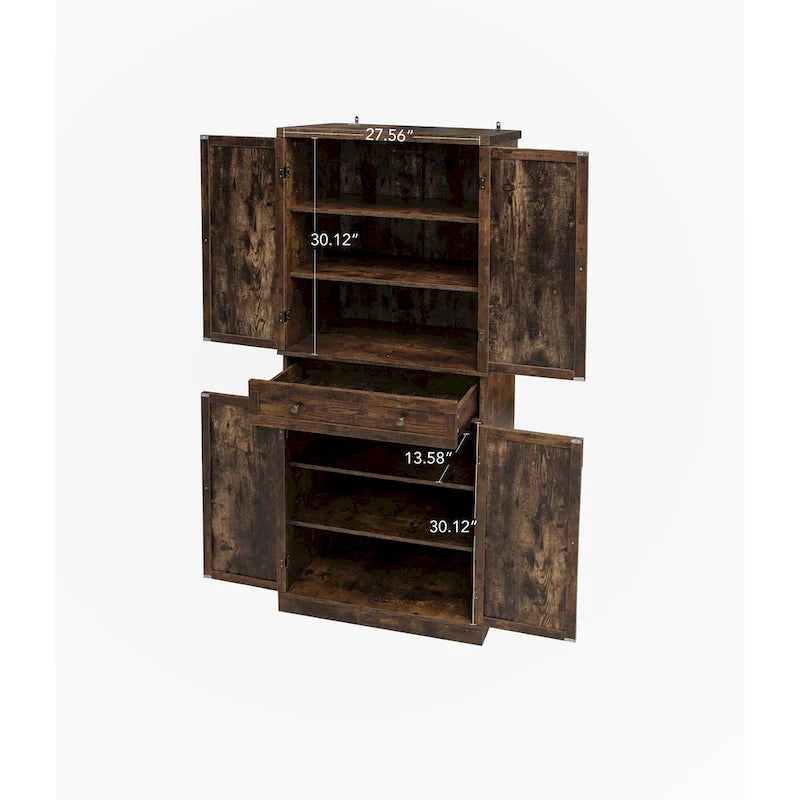 Mobile Contenitore Naturale a 4 Ante e 1 Cassetto, Stile Rattan, Montaggio da una Persona