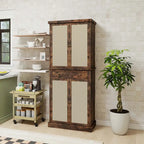 Mobile Contenitore Naturale a 4 Ante e 1 Cassetto, Stile Rattan, Montaggio da una Persona