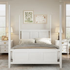 Letto a baldacchino matrimoniale Queen, bianco/espresso, stile classico, 2 posti letto