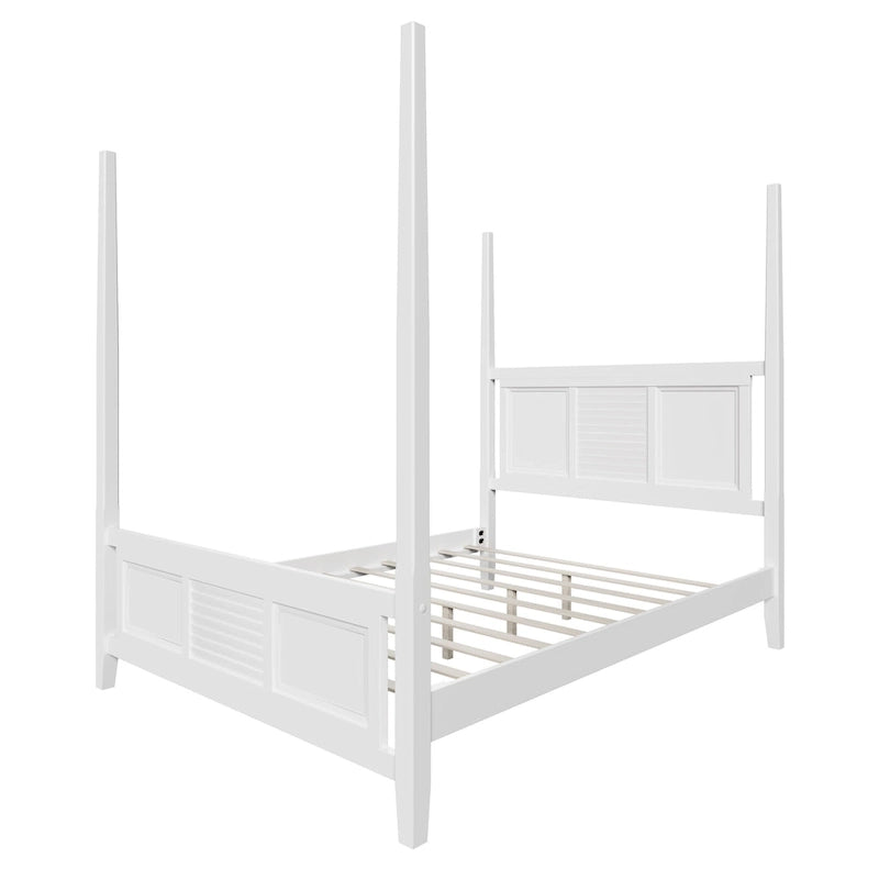 Letto a baldacchino matrimoniale Queen, bianco/espresso, stile classico, 2 posti letto