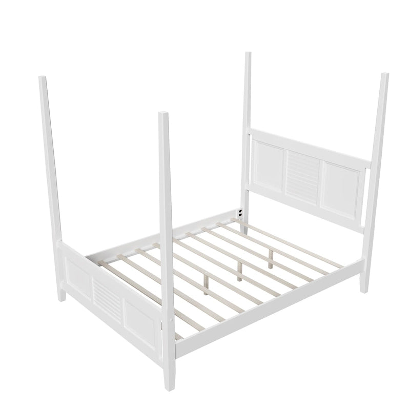 Letto a baldacchino matrimoniale Queen, bianco/espresso, stile classico, 2 posti letto