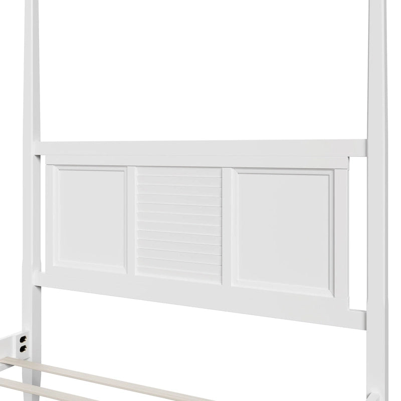 Letto a baldacchino matrimoniale Queen, bianco/espresso, stile classico, 2 posti letto
