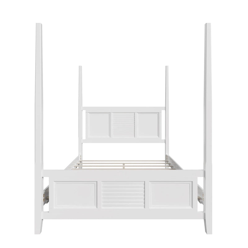 Letto a baldacchino matrimoniale Queen, bianco/espresso, stile classico, 2 posti letto