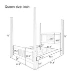 Letto a baldacchino matrimoniale Queen, bianco/espresso, stile classico, 2 posti letto