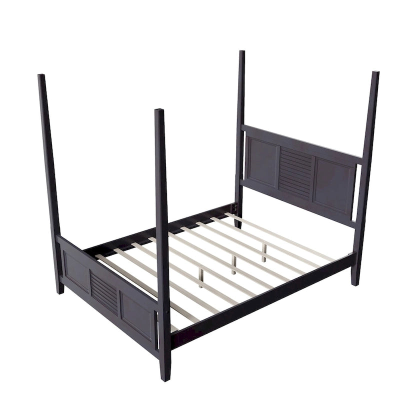 Letto a baldacchino matrimoniale Queen, bianco/espresso, stile classico, 2 posti letto